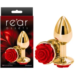 Plug Anal Aluminium Rear Assets Rose Rouge & Gold (M) - NS Novelties