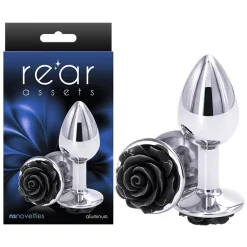 Plug Anal Aluminium Rear Assets Rose Argent & Noir (M) - NS Novelties