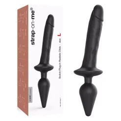 Dildo Réaliste Avec Plug Anal (Noir) - Strap-on-me -Sex Toys Femme boutique 22653
