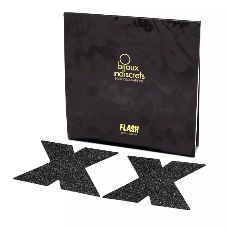 Bijoux Indiscrets Nippies Flash Cross Noirs - Cache-tétons Adhésifs 1 Bijoux Indiscrets Nippies Flash Cross Noirs - Cache-tétons Adhésifs